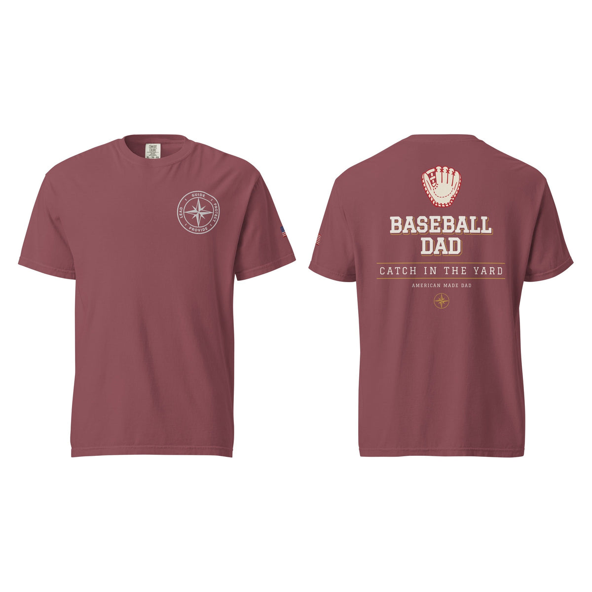 Baseball Dad tee in Brick, front and back