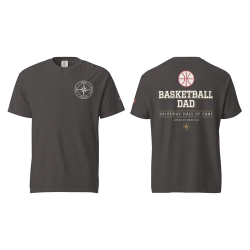 Basketball Dad tee in Graphite, front and back