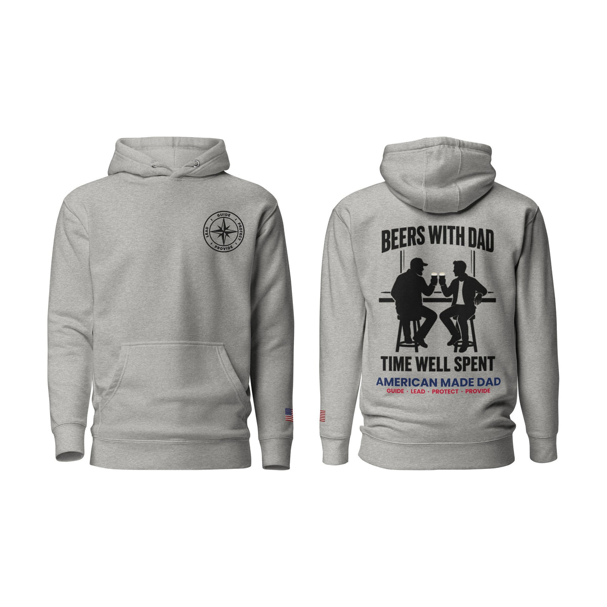 Beers With Dad hoodie, Carbon Grey, front and back