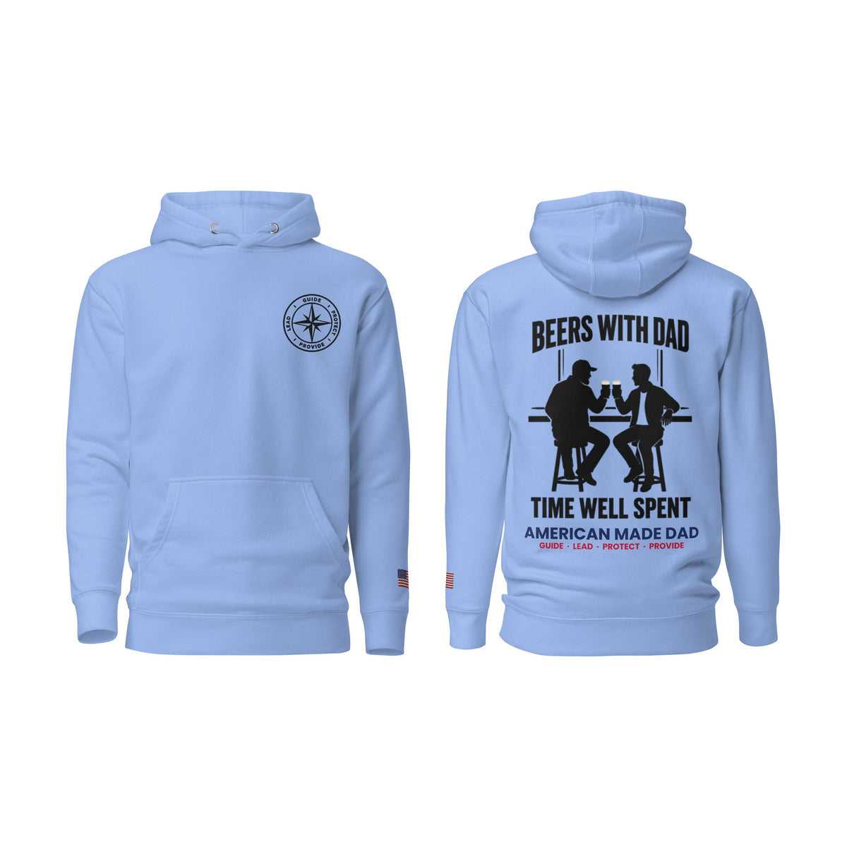Beers With Dad hoodie, Carolina Blue, front and back