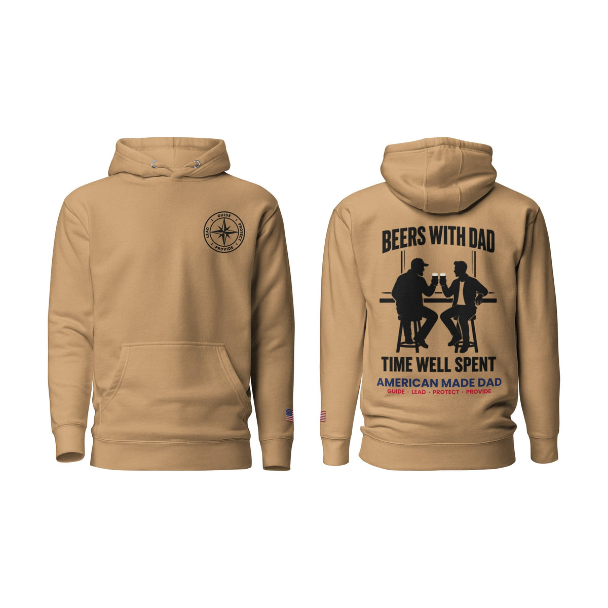 Beers With Dad hoodie, Khaki, front and back