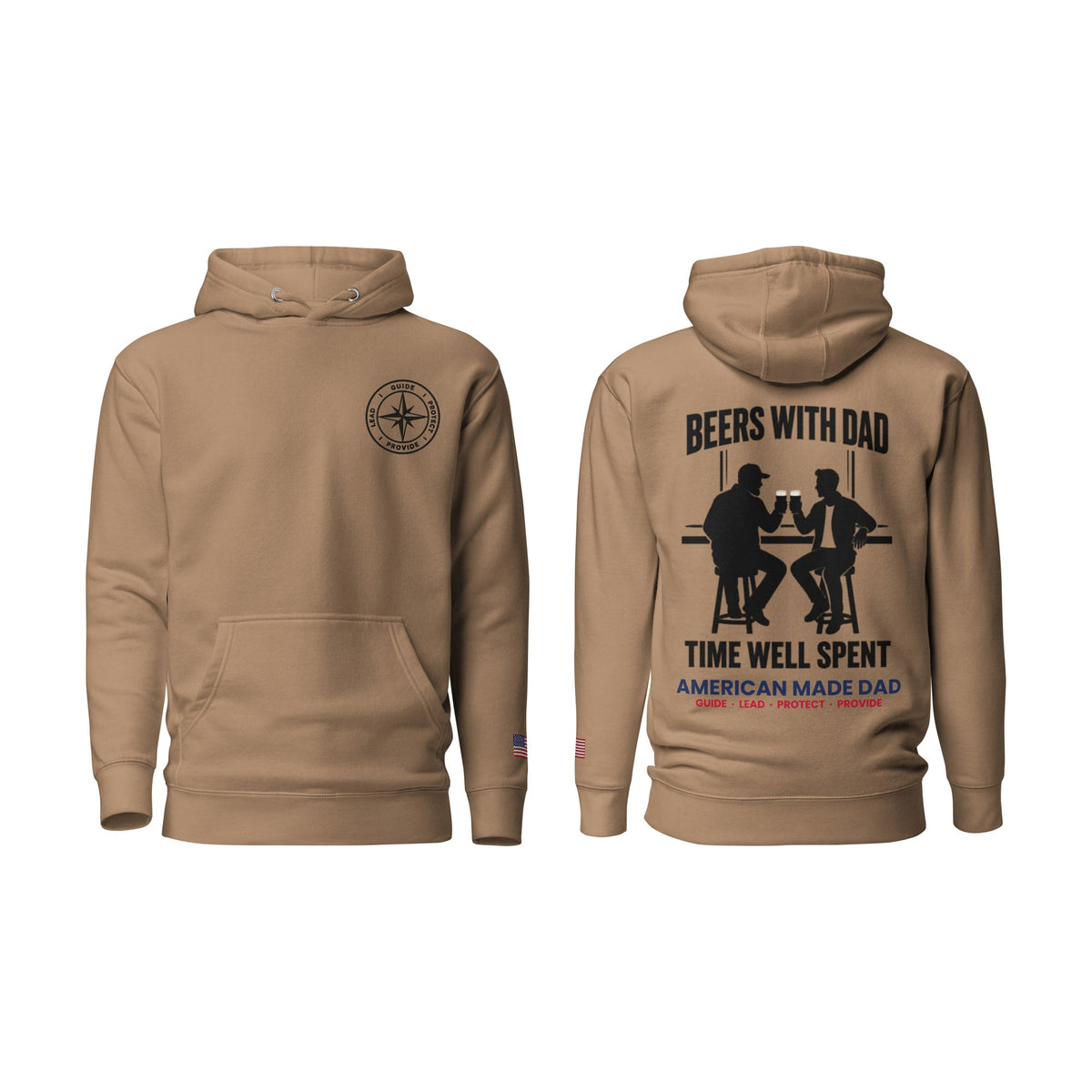 Beers With Dad hoodie, Latte, front and back