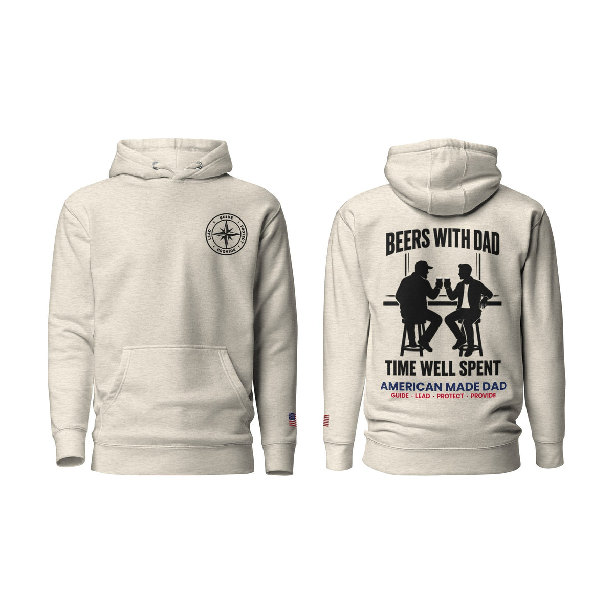 Beers With Dad hoodie, Oatmeal Heather, front and back
