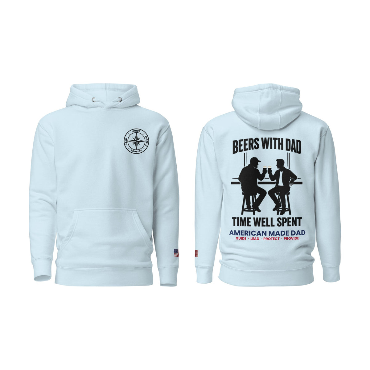 Beers With Dad hoodie, Sky Blue, front and back