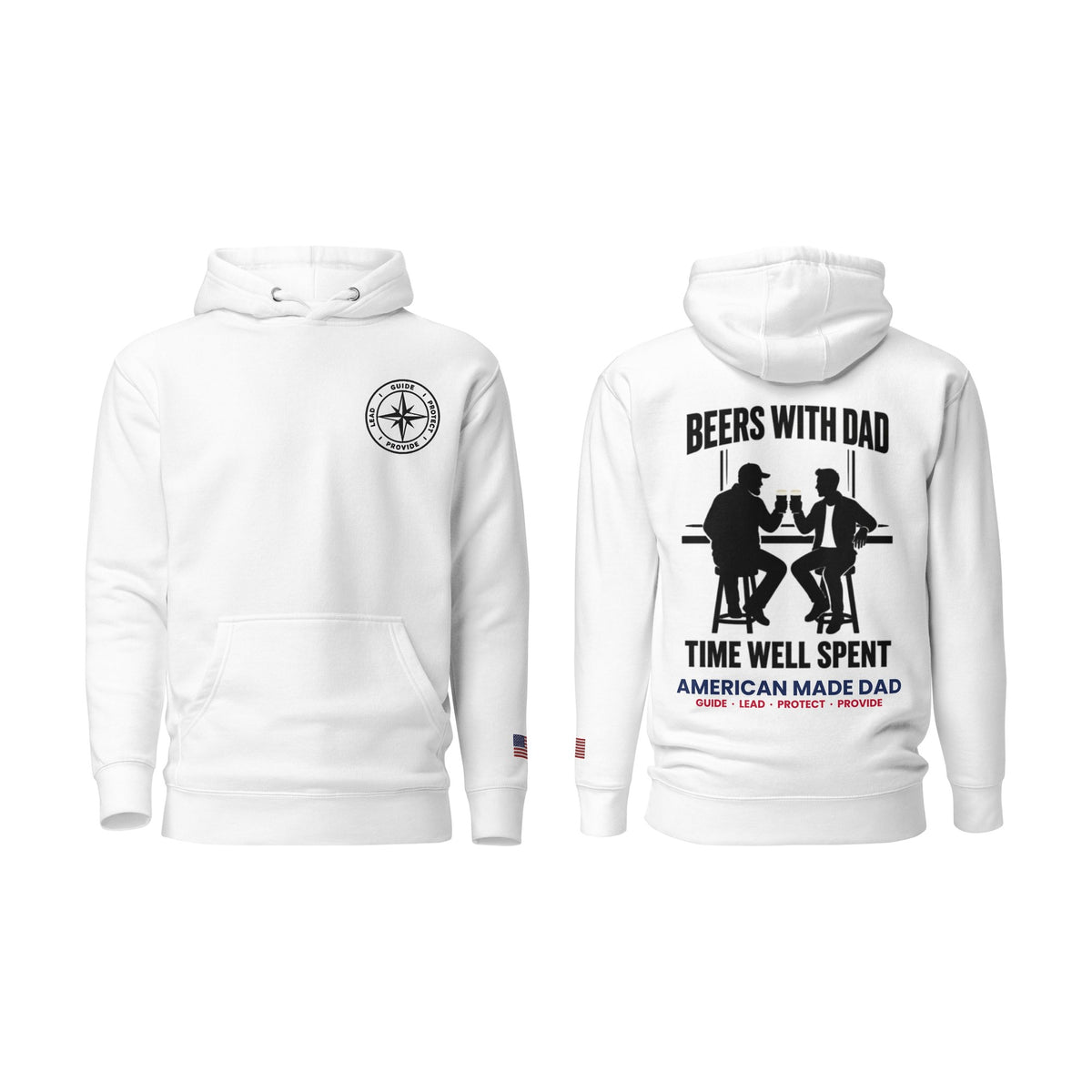 Beers With Dad hoodie, White, front and back