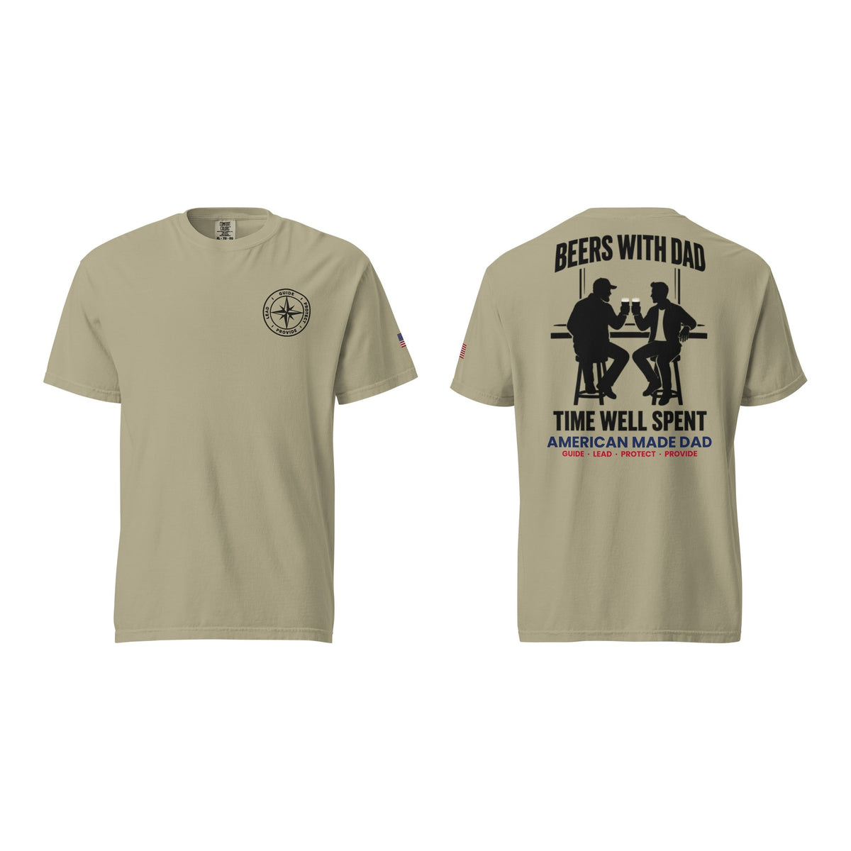 Beers With Dad t-shirt, Khaki, front and back