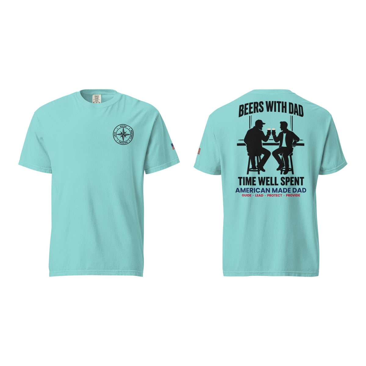 Beers With Dad t-shirt, Lagoon Blue, front and back