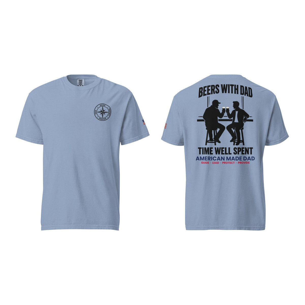 Beers With Dad t-shirt, Washed Denim, front and back