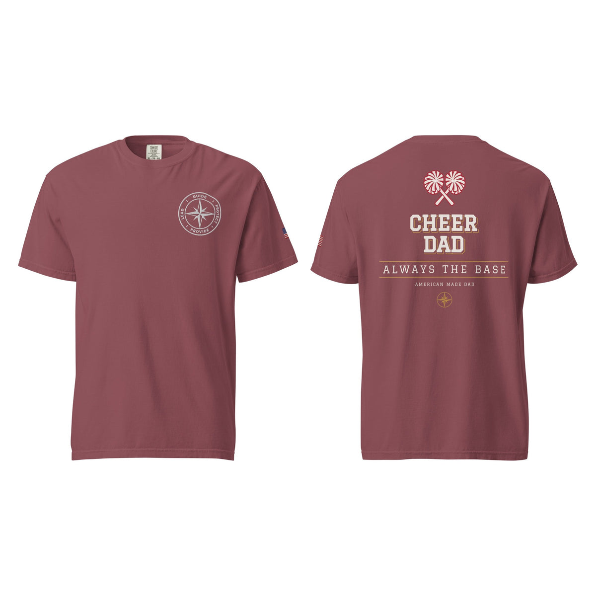 Cheer Dad tee in Brick, front and back