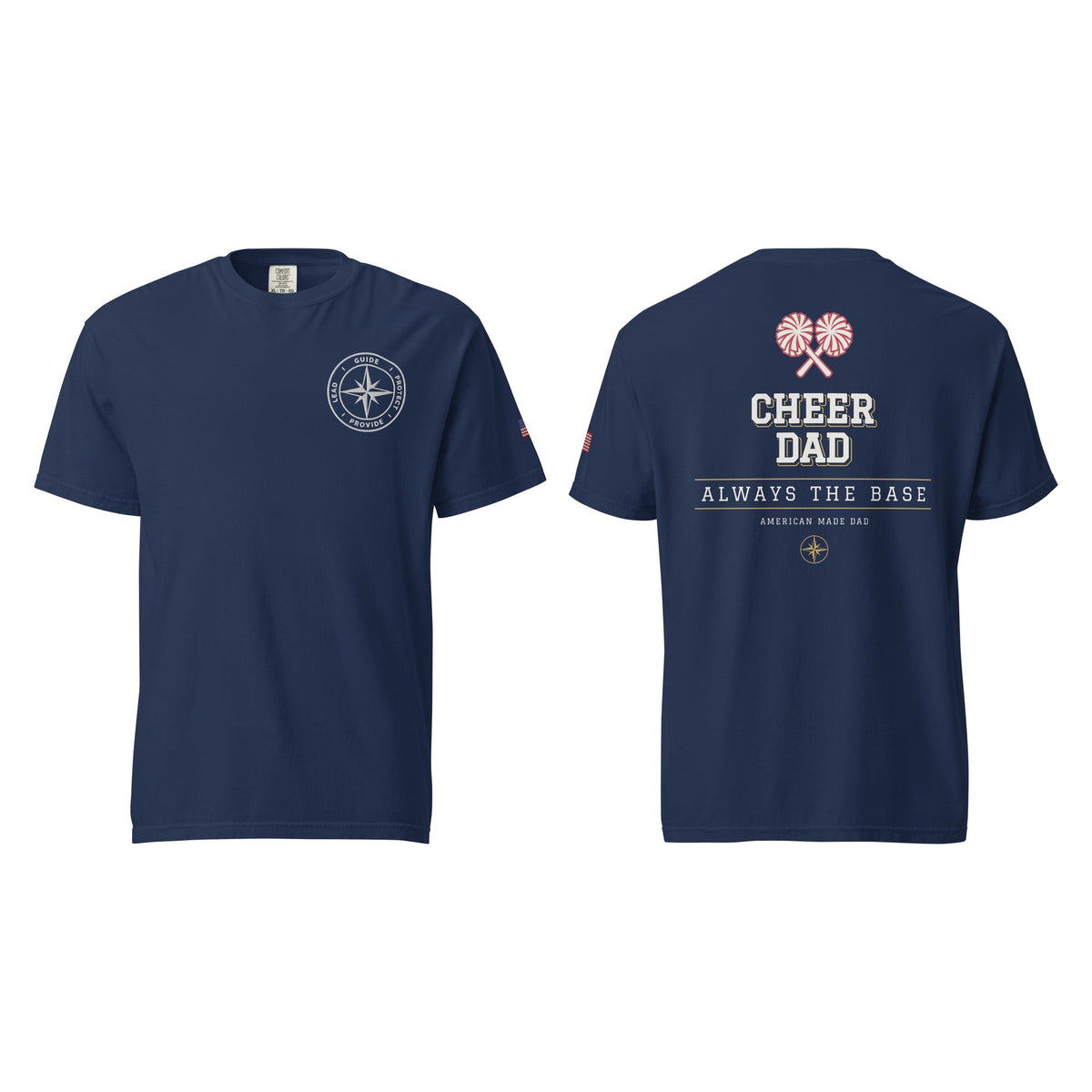 Cheer Dad tee in True Navy, front and back