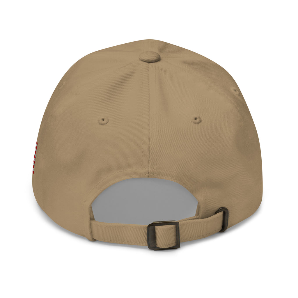 Back of a khaki classic dad hat