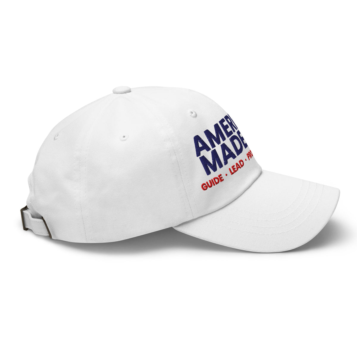 Right side of a white classic dad hat