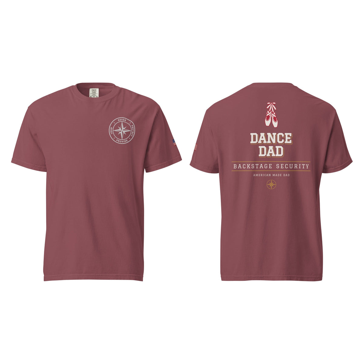 Dance Dad tee in Brick, front and back