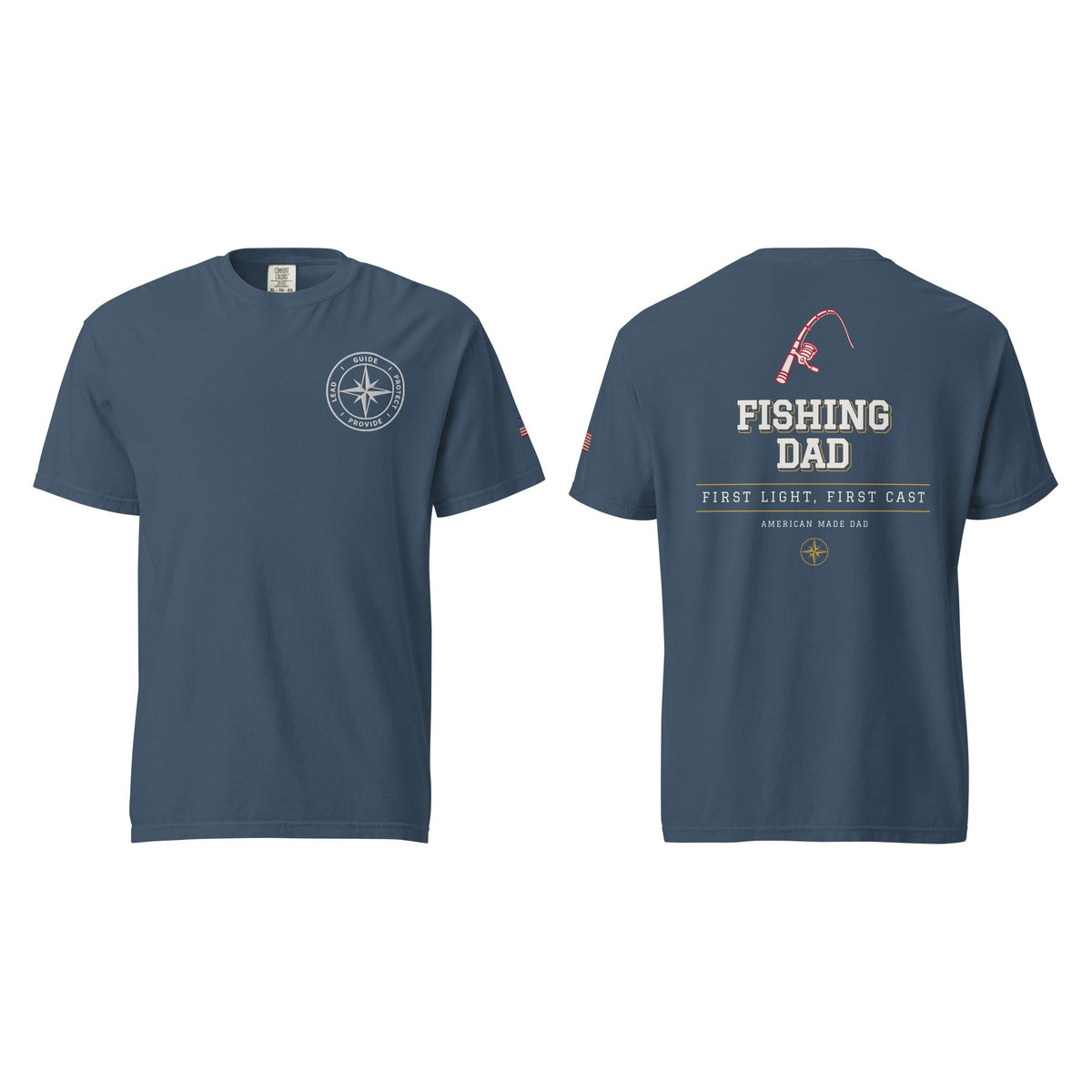 Fishing Dad tee in Midnight, front and back