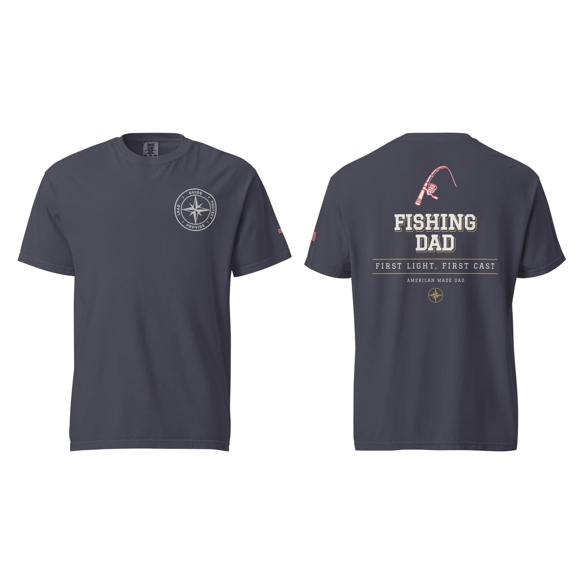 Fishing Dad tee in Navy, front and back