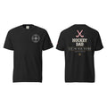 Hockey Dad tee in Black, front and back