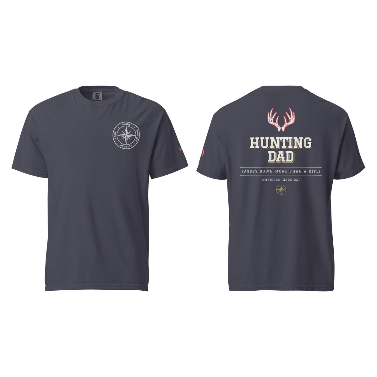 Hunting Dad tee in Navy, front and back