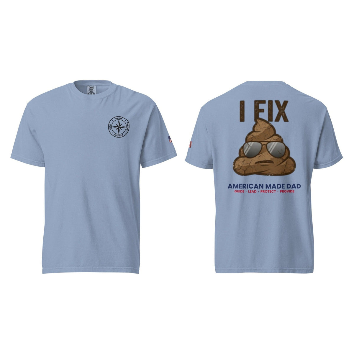 I Fix S#!t t-shirt, Washed Denim, front and back