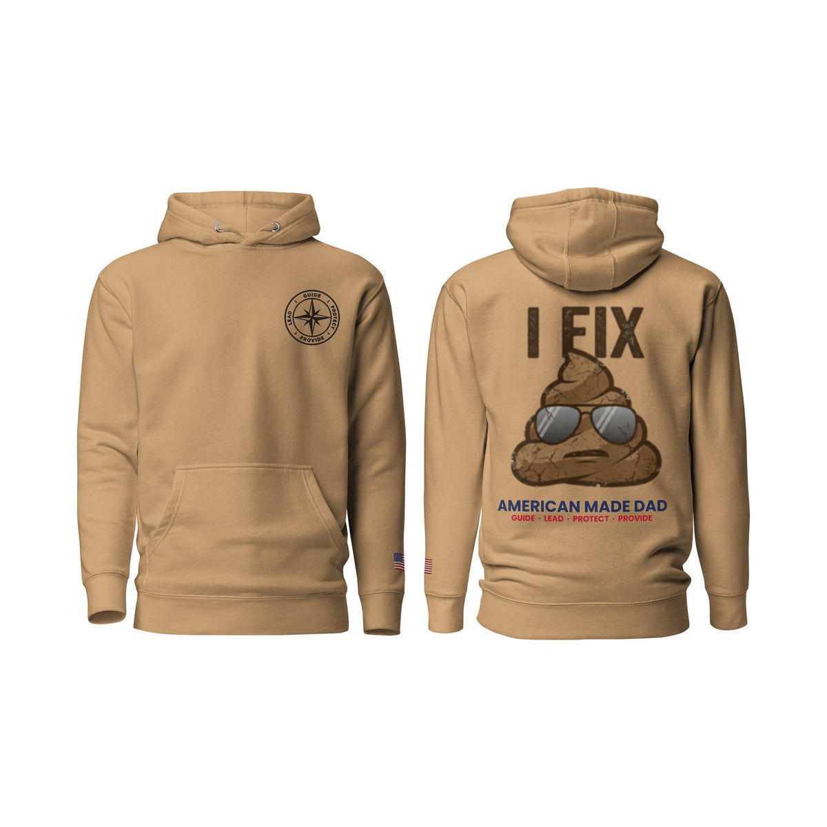 I Fix S#!t hoodie, Khaki, front and back