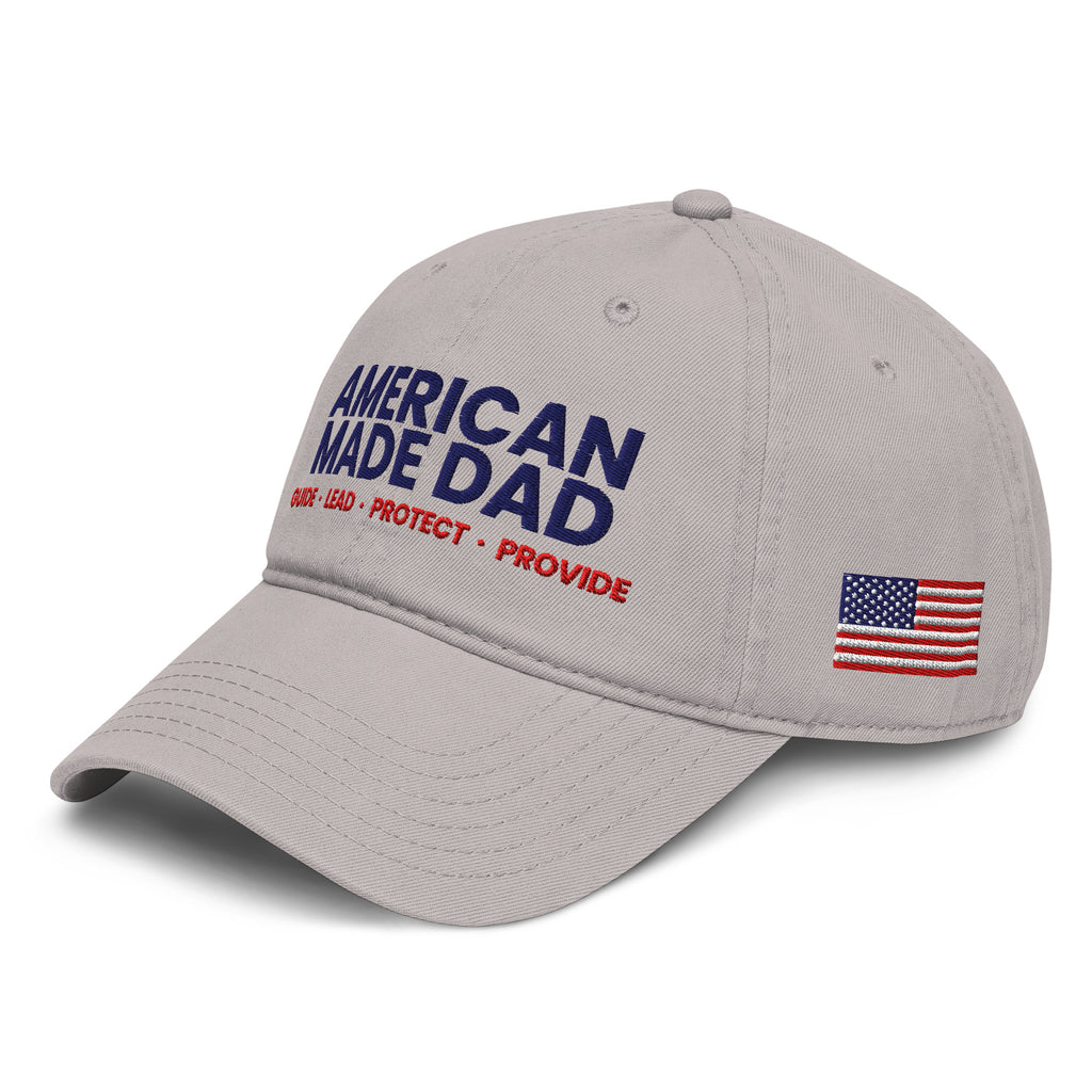 Left angle of a gray garment washed cap with the embroidered compass on the front