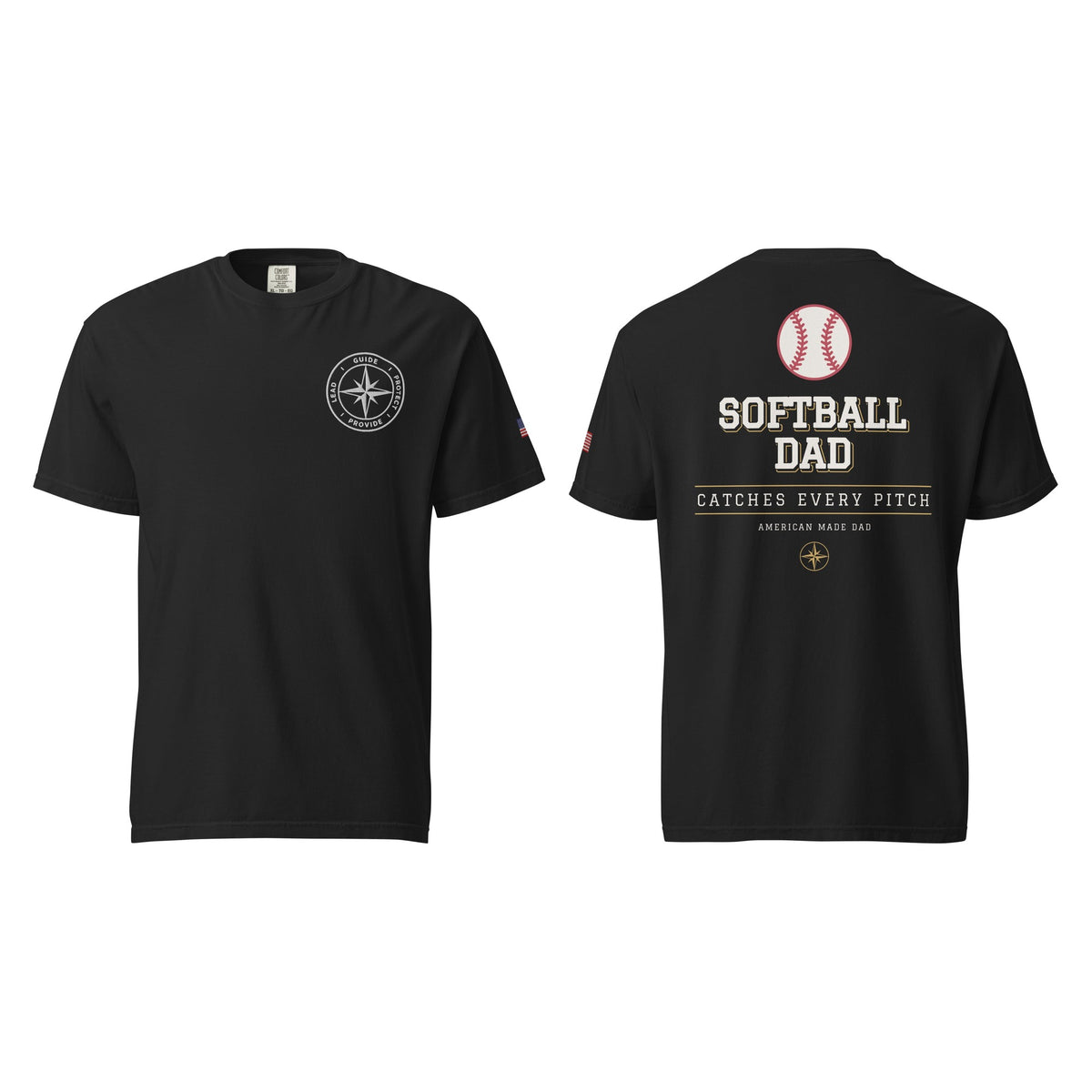 Softball Dad tee in Black, front and back