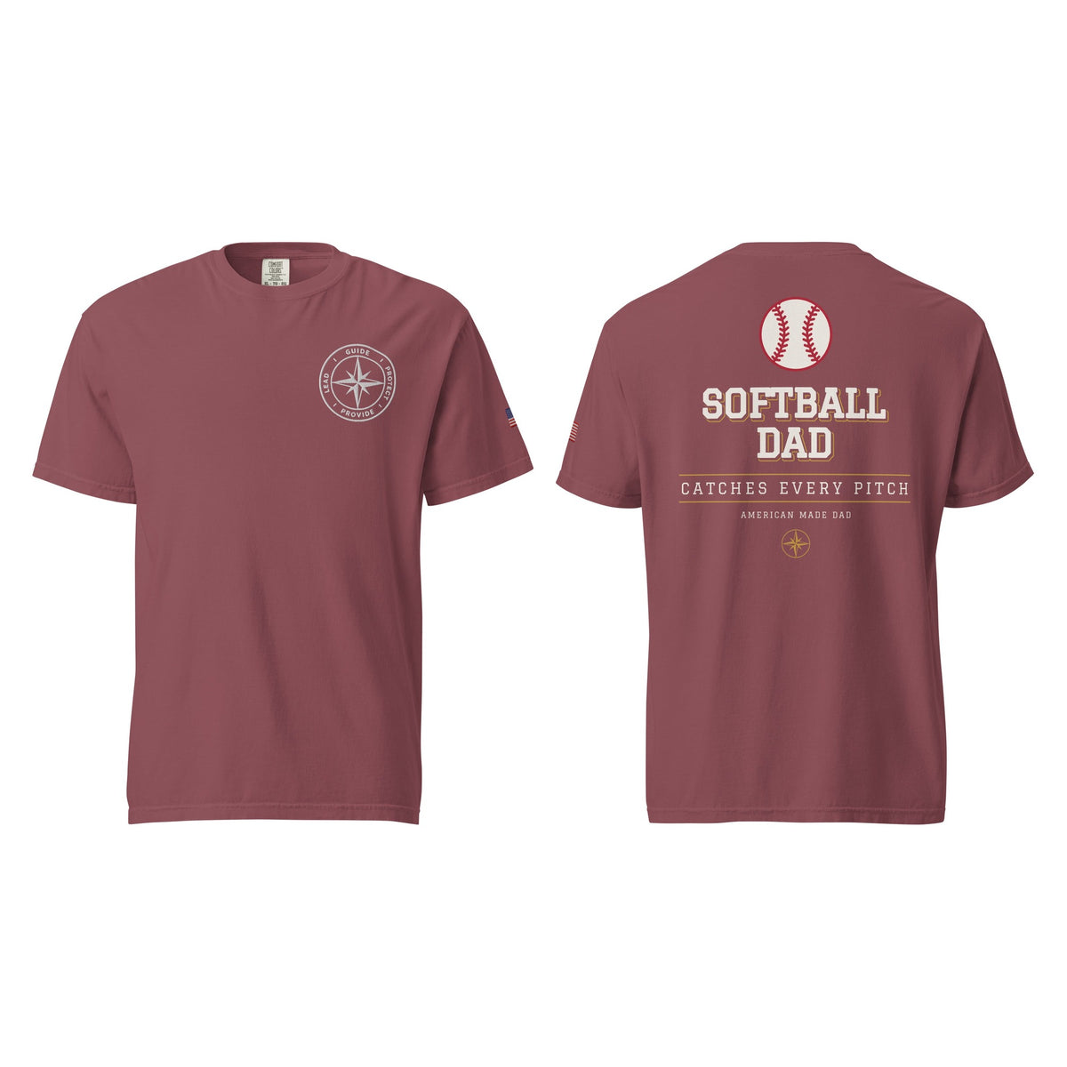 Softball Dad tee in Brick, front and back