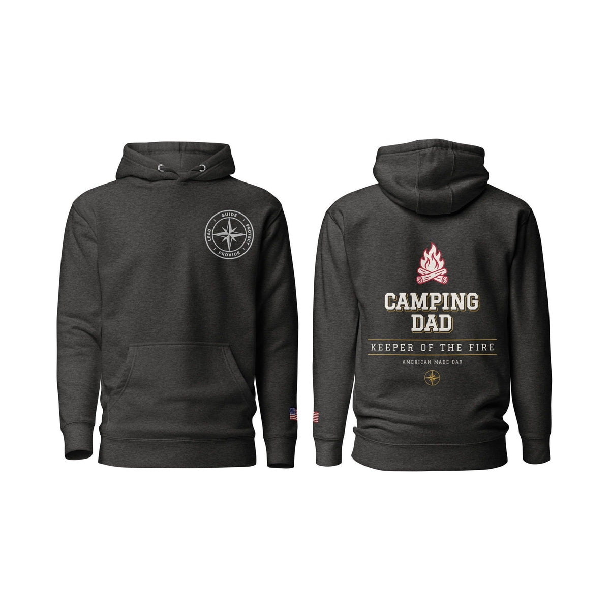 Camping Dad Keeper of the Fire, Charcoal Heather, front and back