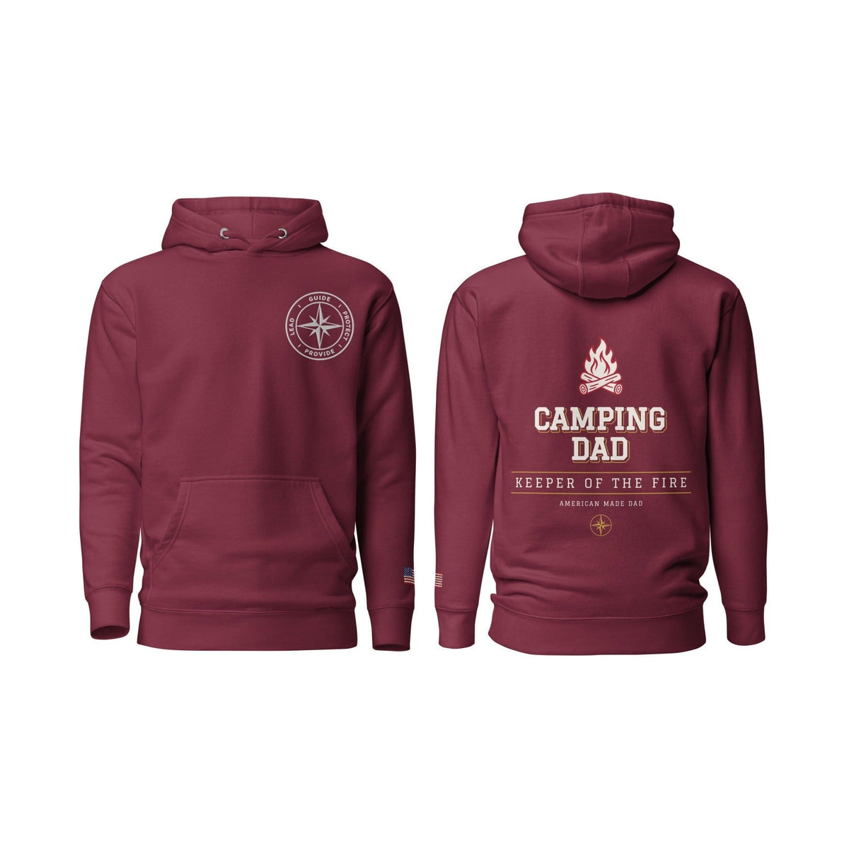 Camping Dad Keeper of the Fire, Maroon, front and back