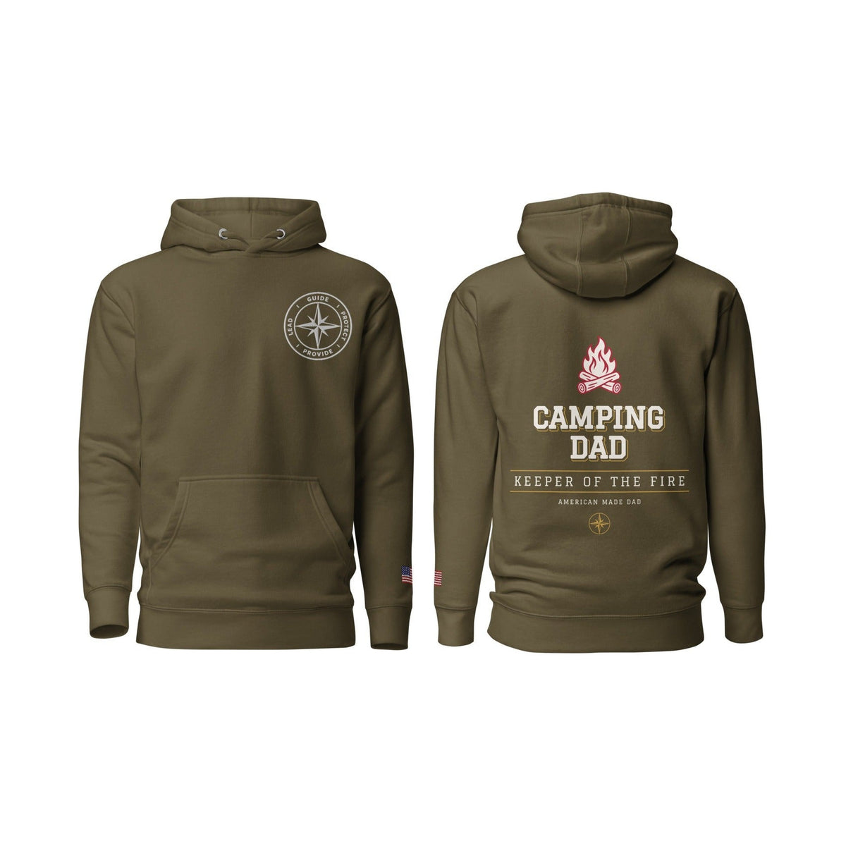 Camping Dad Keeper of the Fire, Military Green, front and back