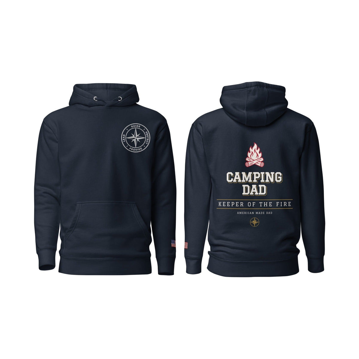 Camping Dad Keeper of the Fire, Navy Blazer, front and back