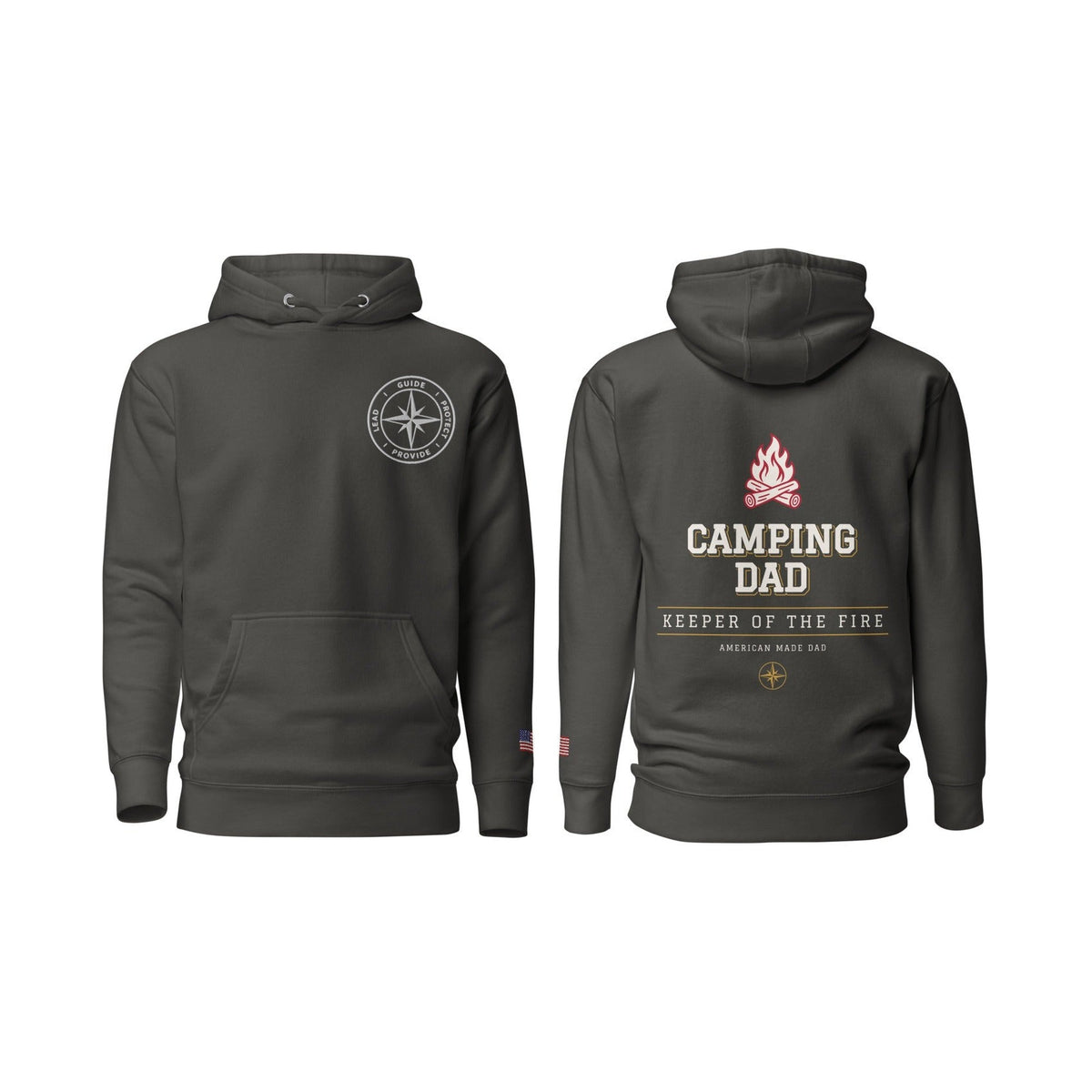 Camping Dad Keeper of the Fire, Vintage Black, front and back