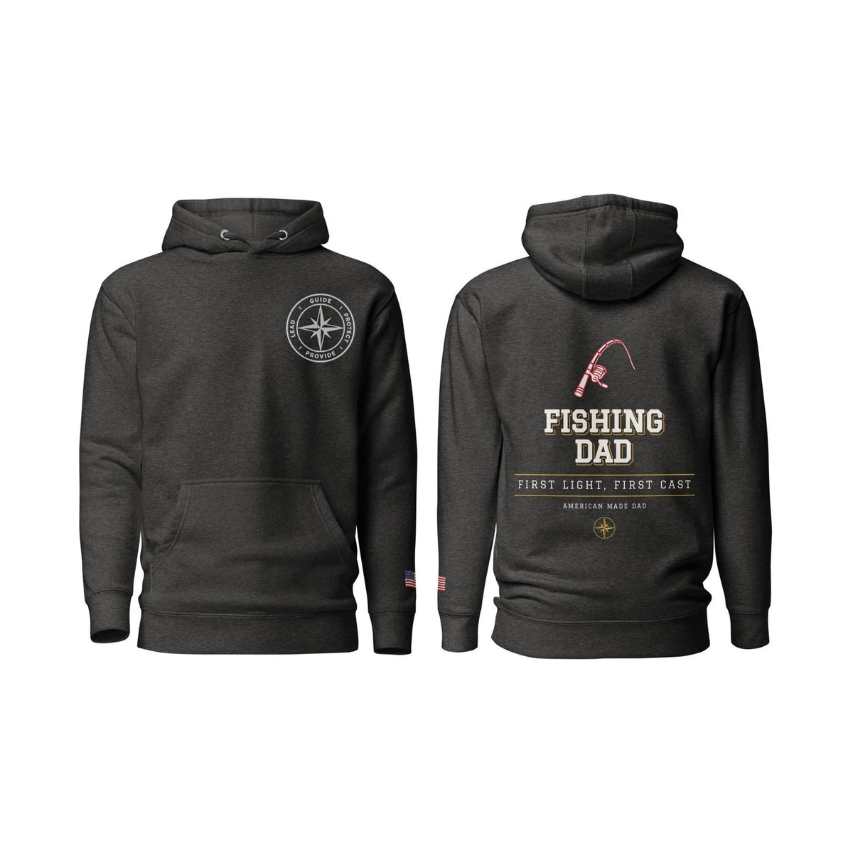 Fishing Dad First Light, First Cast, Charcoal Heather, front and back