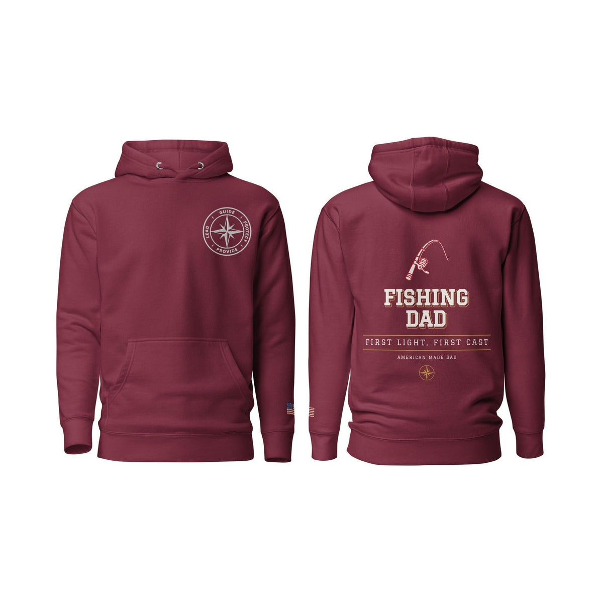 Fishing Dad First Light, First Cast, Maroon, front and back