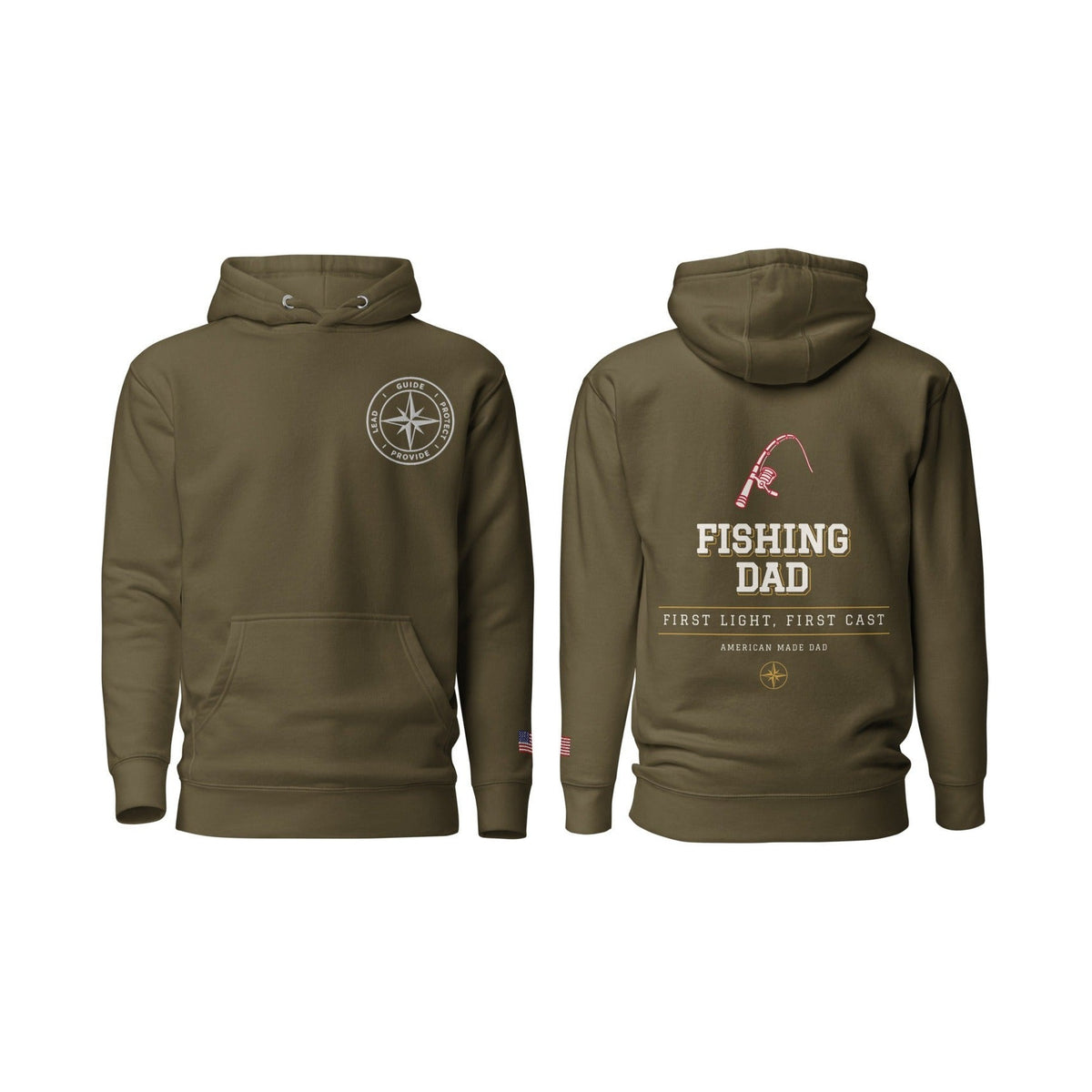 Fishing Dad First Light, First Cast, Military Green, front and back