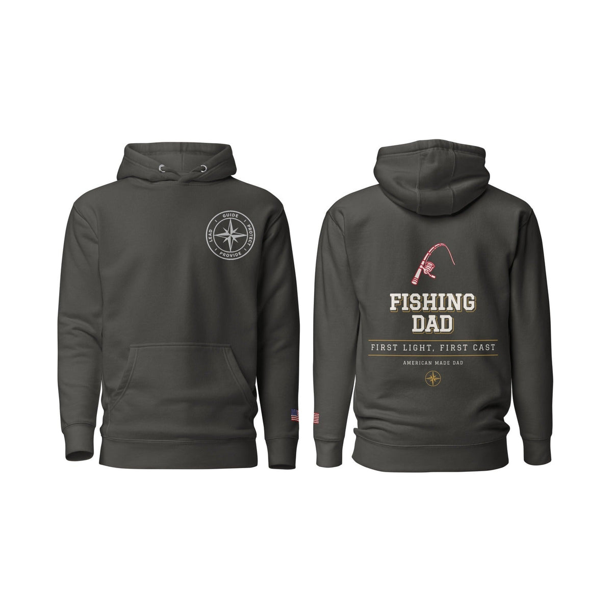 Fishing Dad First Light, First Cast, Vintage Black, front and back