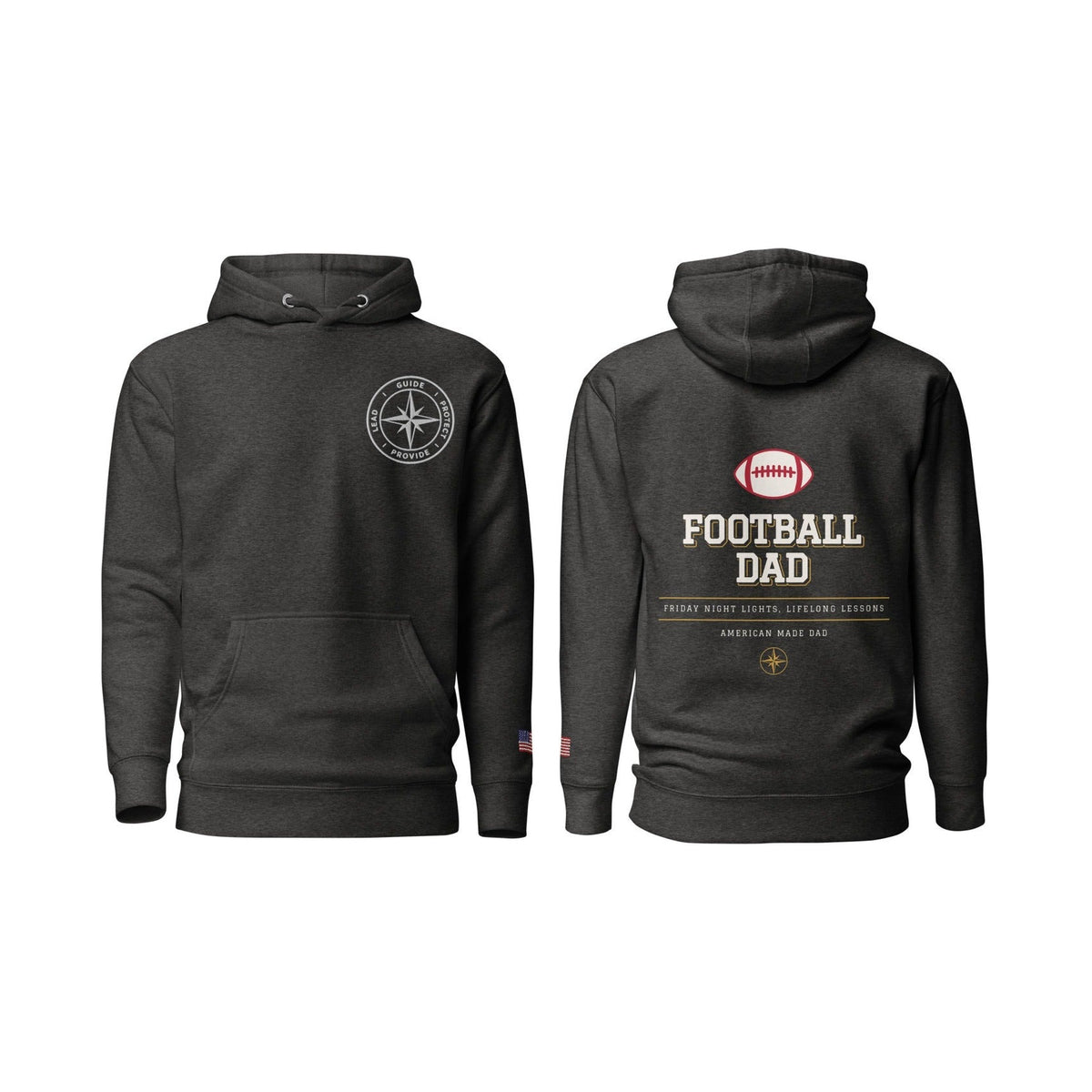 Football Dad Friday Night Lights, Lifelong Lessons, Charcoal Heather, front and back