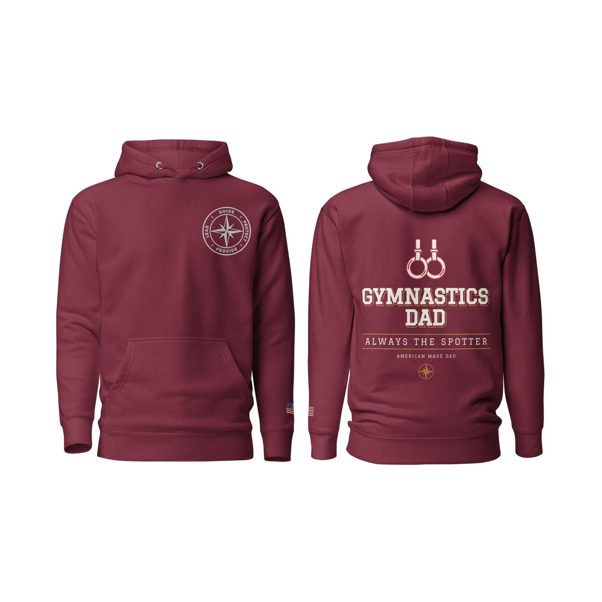 Gymnastics Dad Always the Spotter, Maroon, front and back