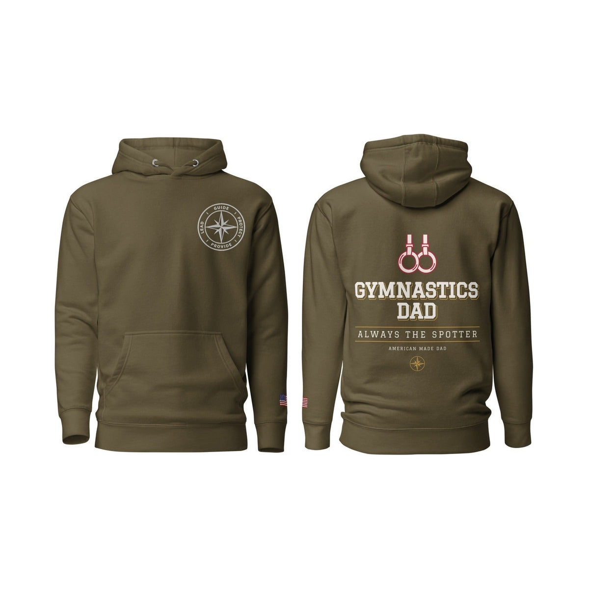 Gymnastics Dad Always the Spotter, Military Green, front and back