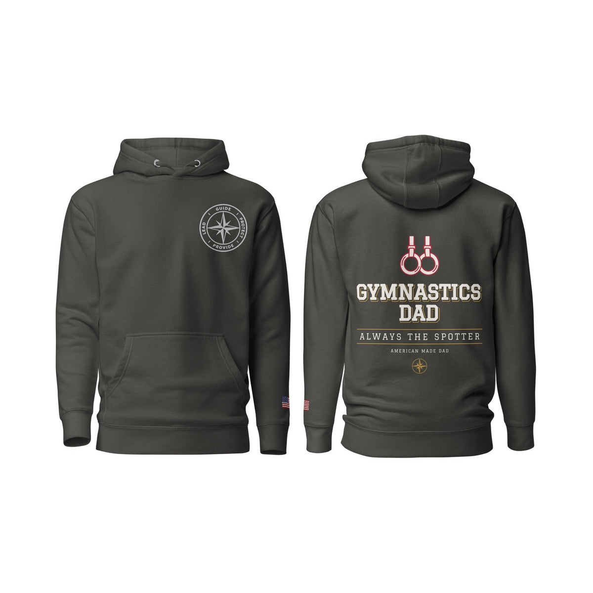 Gymnastics Dad Always the Spotter, Vintage Black, front and back