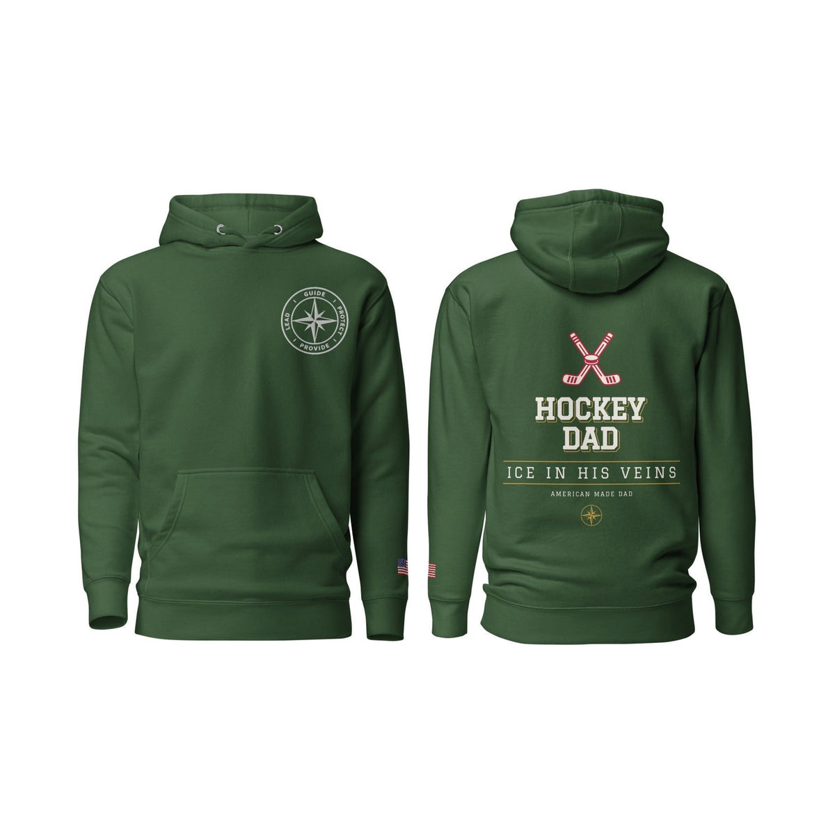 Hockey Dad Ice in His Veins, Forest Green, front and back