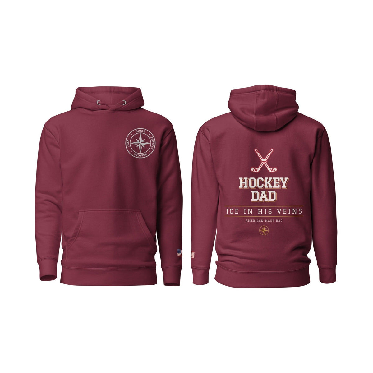 Hockey Dad Ice in His Veins, Maroon, front and back