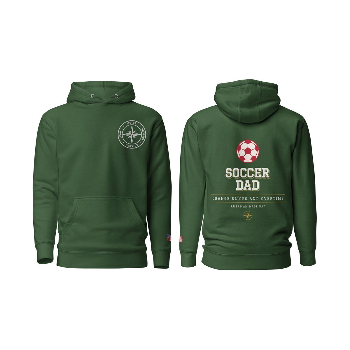 Soccer Dad Orange Slices and Overtime, Forest Green, front and back