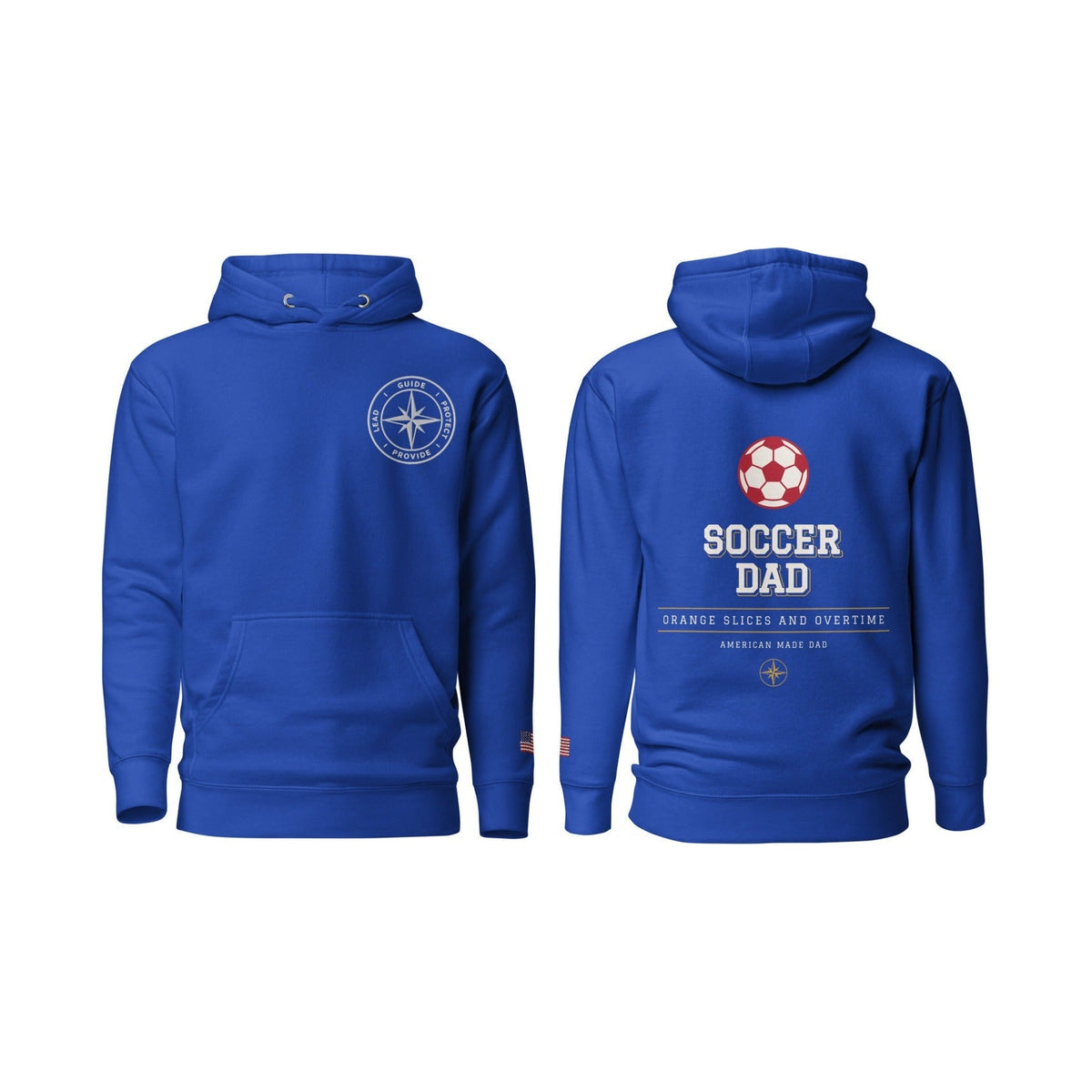 Soccer Dad Orange Slices and Overtime, Team Royal, front and back