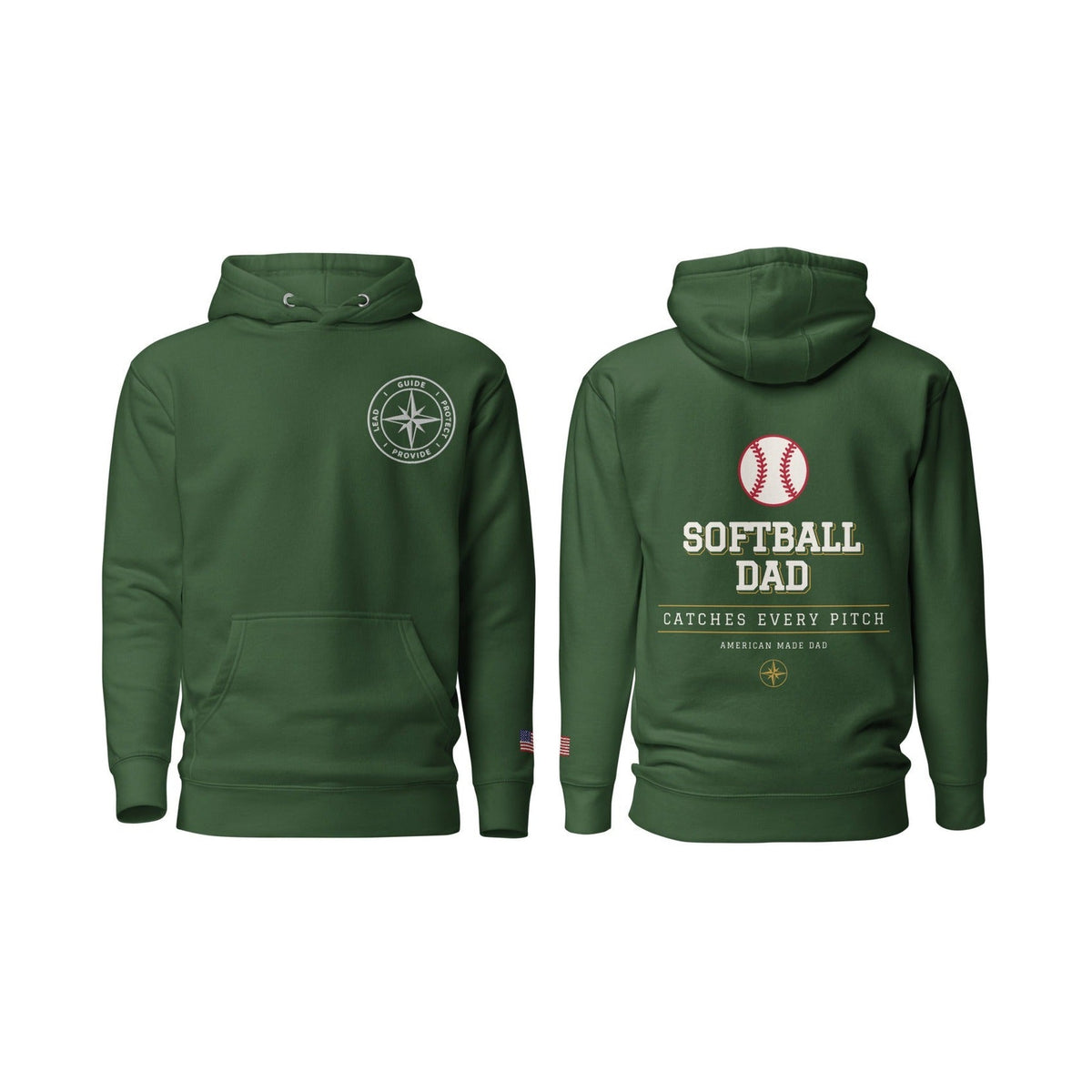 Softball Dad Catches Every Pitch, Forest Green, front and back