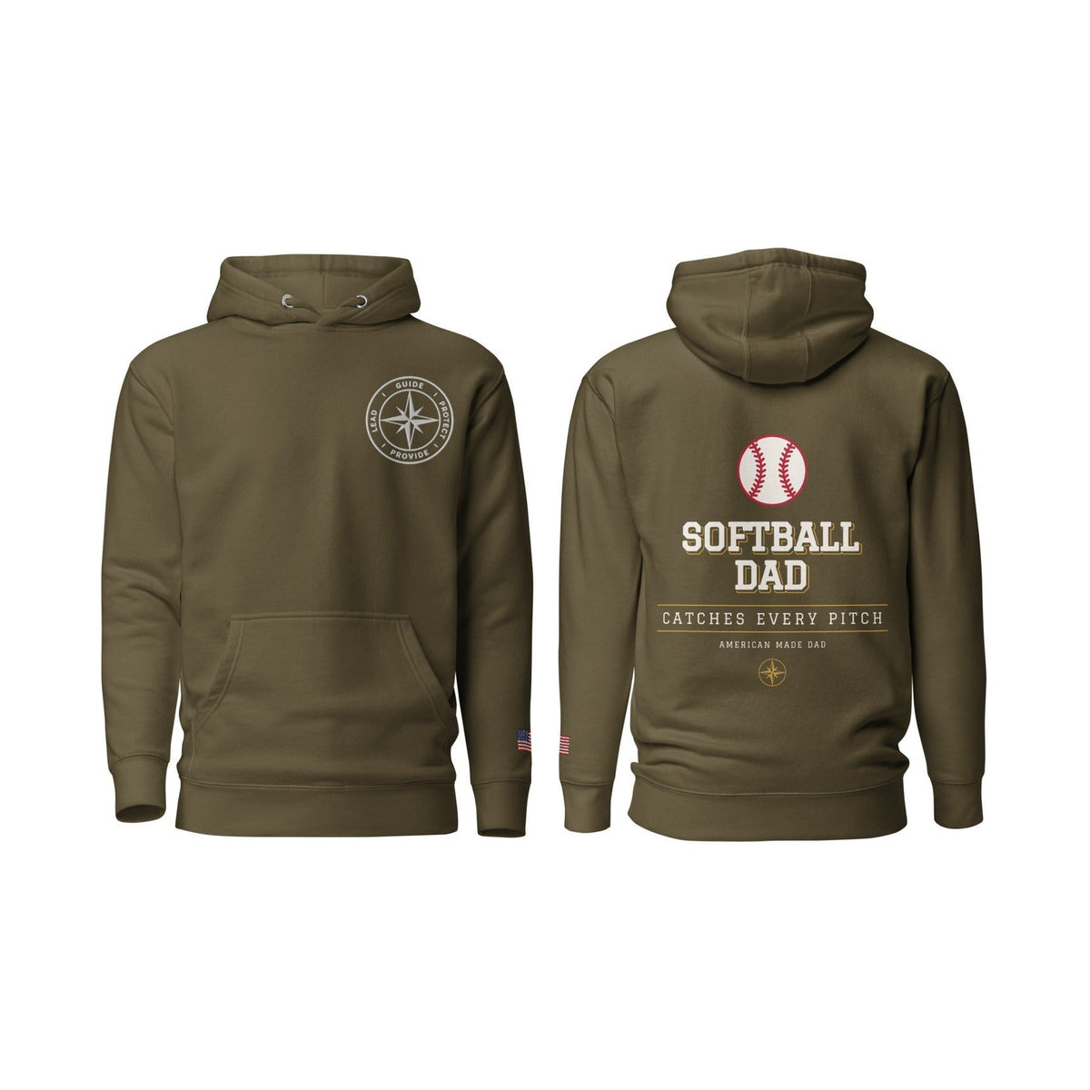 Softball Dad Catches Every Pitch, Military Green, front and back