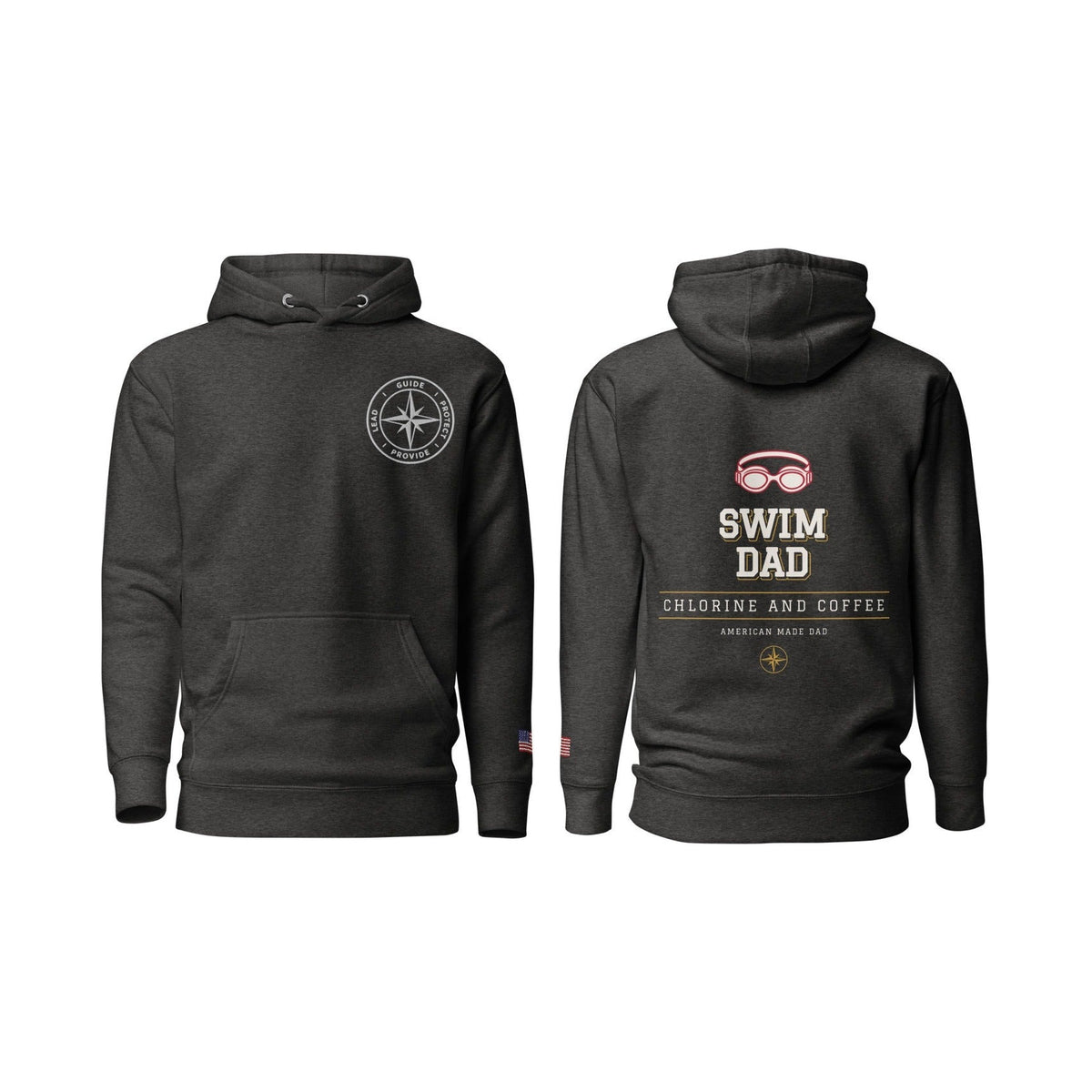 Swim Dad Chlorine and Coffee, Charcoal Heather, front and back