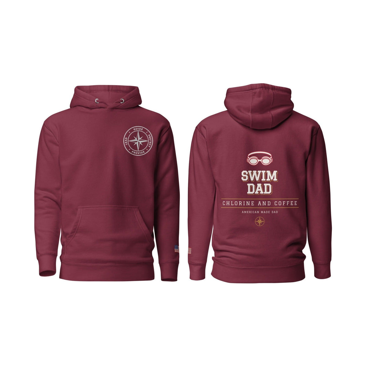 Swim Dad Chlorine and Coffee, Maroon, front and back