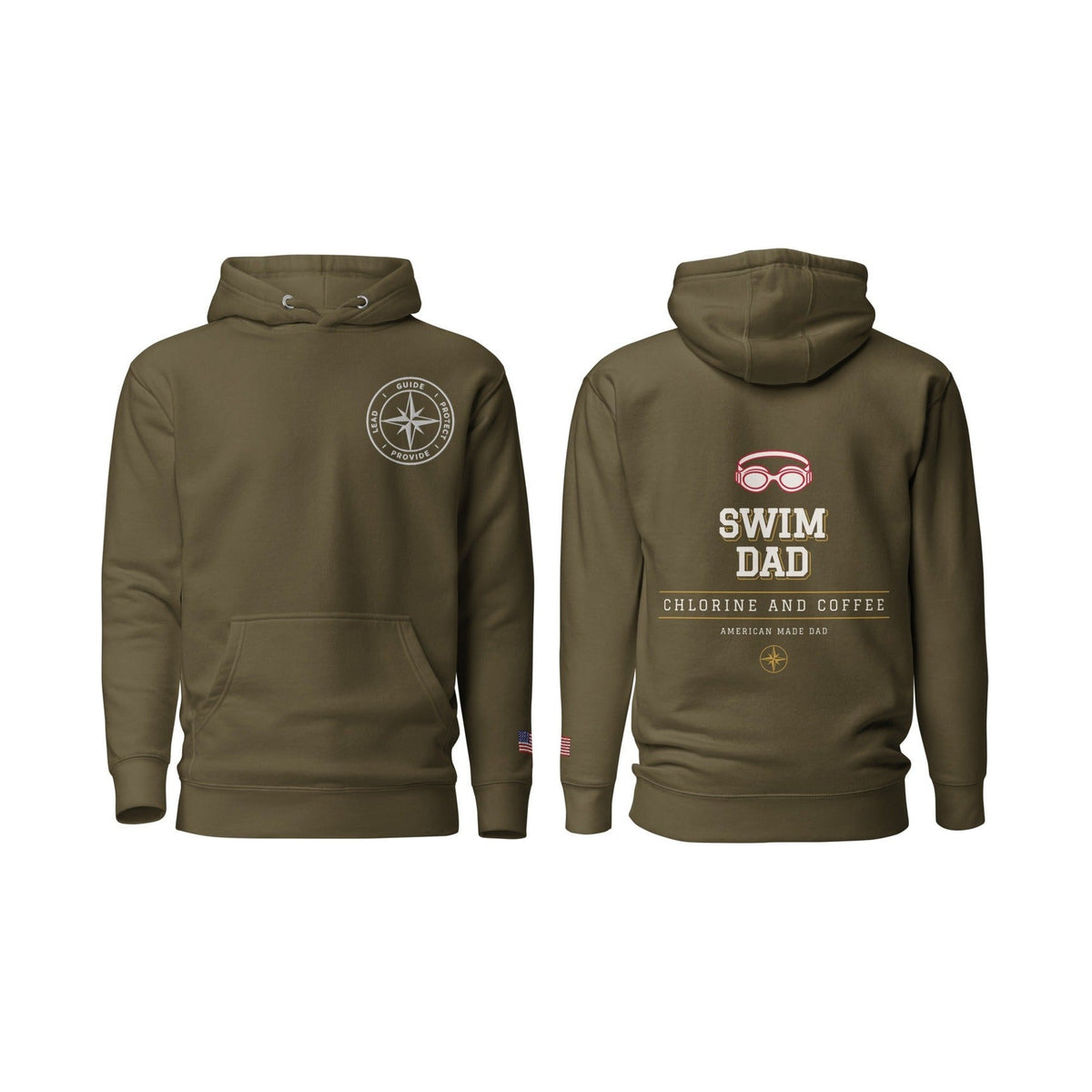Swim Dad Chlorine and Coffee, Military Green, front and back