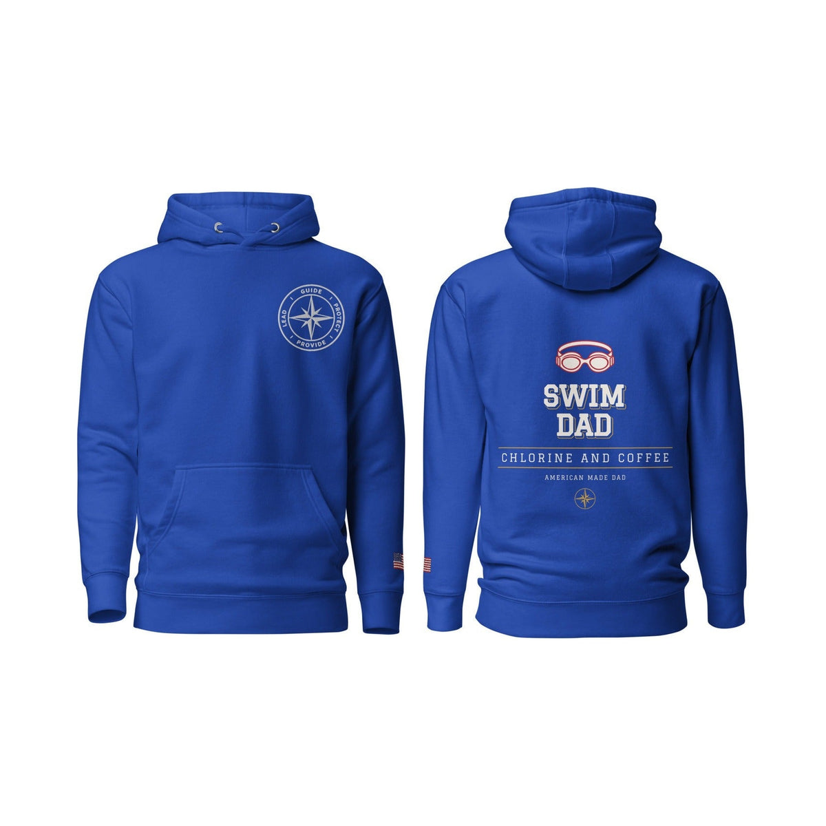 Swim Dad Chlorine and Coffee, Team Royal, front and back