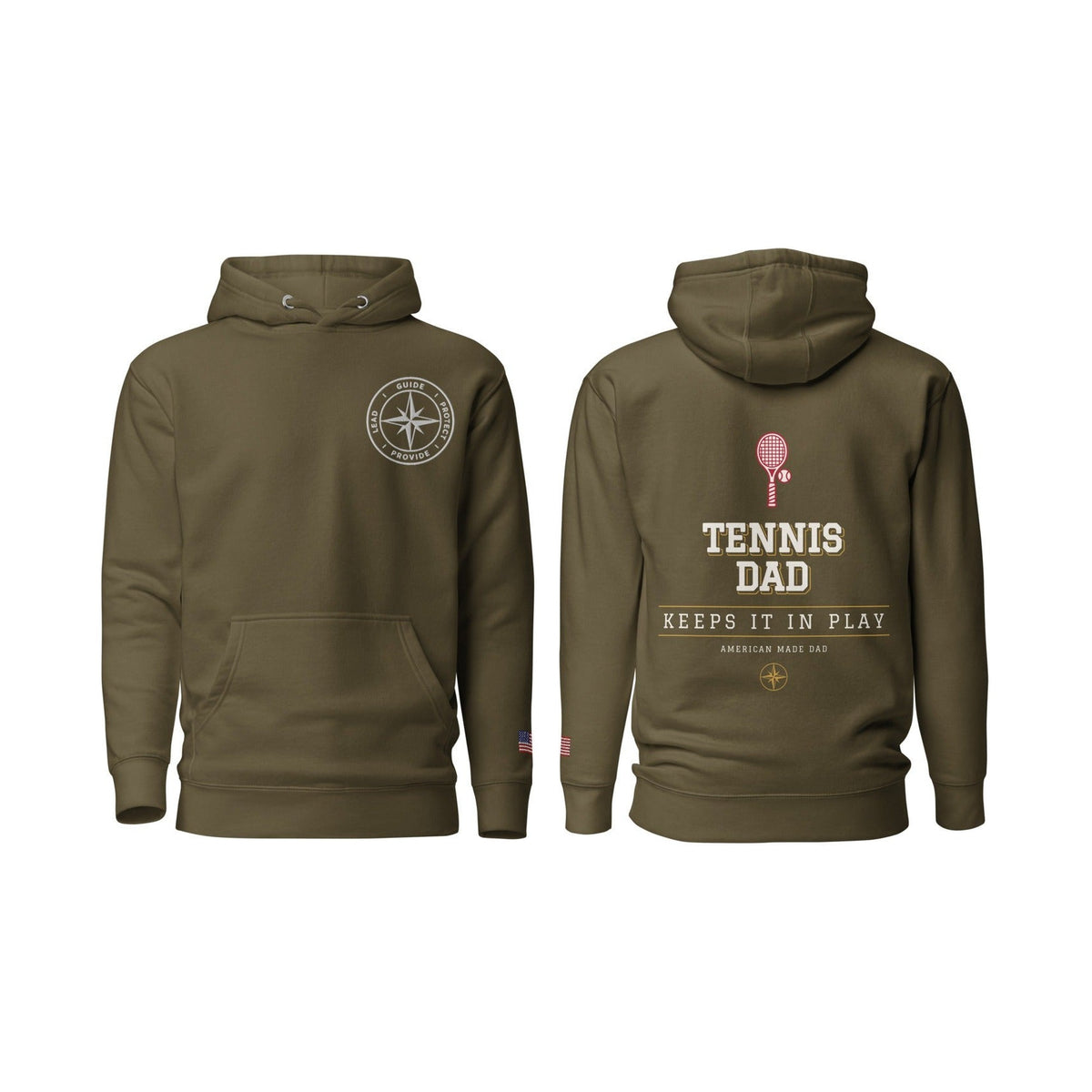 Tennis Dad Keeps It in Play, Military Green, front and back